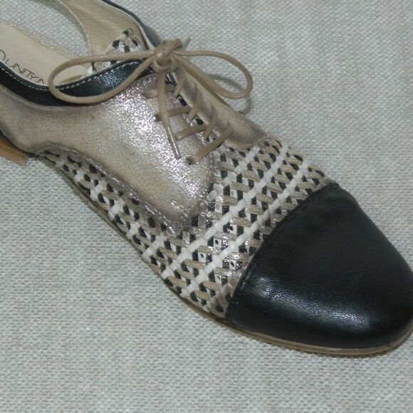 Unity In Diversity Oxford Black Gold Metallic Open Back Flats  Size 39  U.S. 8.5 - Picture 6 of 13